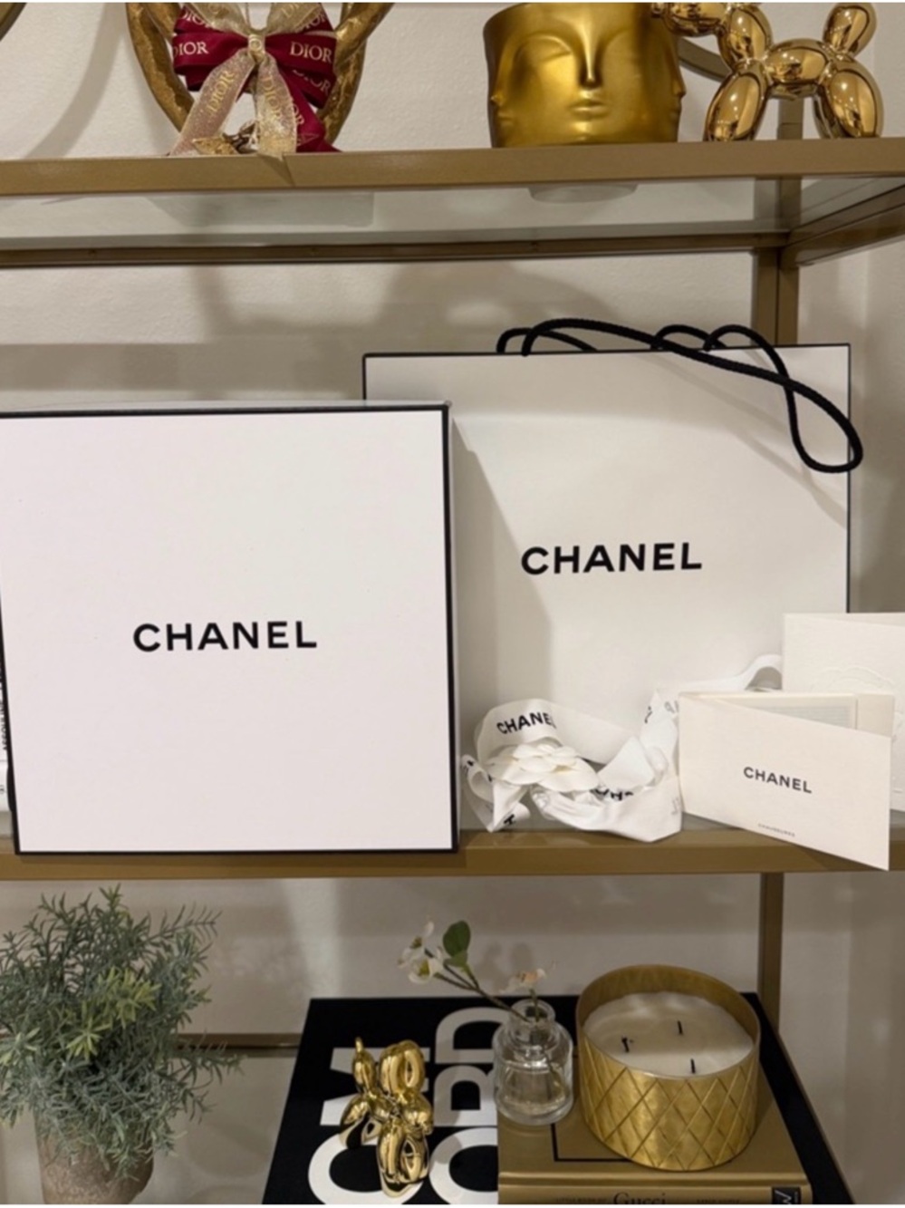 CHANEL Gift Box, bag, flower and ribbon with book